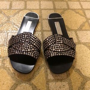 Zara Black Studded Slide On Sandals 6